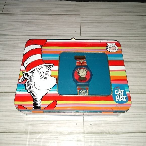 Universal Studios Dr. Seuss The Cat In The Hat Kids Watch With Storage Tin 2003 - Picture 1 of 9